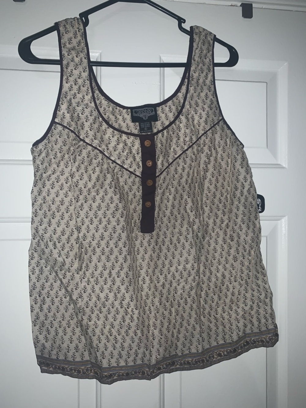 Angie Cream Floral Border Scoop Neck Tank Top
